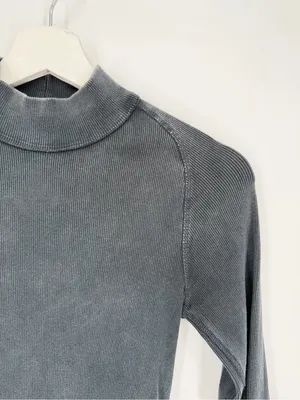 FP We The Free Pixie Tee Black Washed Ribbed Long Sleeve Mock Neck Boho Small thumbnail 3