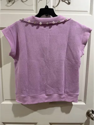 Simply Southern Lavender Half-Zip Pullover with Pearl and Rhinestone Collar, L thumbnail 3