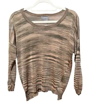 Sussan Striped Sheer Knit Top‎ Earth Tone Neutrals Lightweight Relaxed Sz XS thumbnail 1