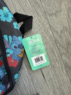 Disney Black Backpack with Blue Stitch and Red Floral Accents thumbnail 2