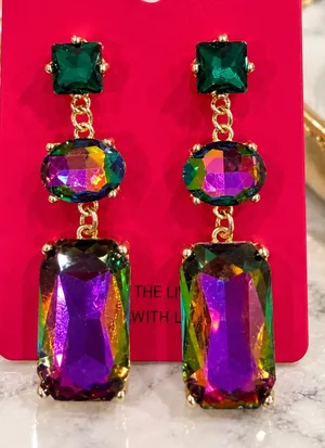 Multicolor gold candy Crystal Drop Earrings statement chunky dangle jewelry gift Purple thumbnail 1