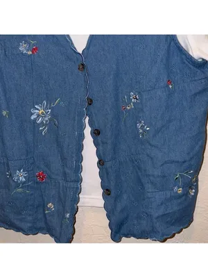 Vintage embroidered floral denim vest with attached shirt cottagecore grandma thumbnail 4