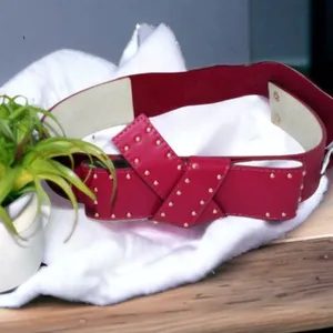 BCBGeneration NWT Wide Studded Bow Belt Red thumbnail 3