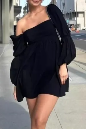 Reformation Michaela Puff Sleeve Mini Dress Black thumbnail 1