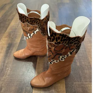 Donna Carolina Leather Patchwork Cowboy Boots Tan Animal Print EU 36.5 thumbnail 3