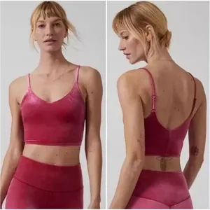 Athleta Womens Elation V-Neck Crushed‎ Velvet Crop Workout Tank Top Size M Pink thumbnail 2