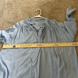 Free People Blue Embroidered Wishful Moments Tie Neck Top Size Medium Boho thumbnail 8