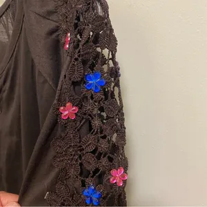 New York Laundry Womens Sheer Top Blouse XL Brown Lace Sleeves Jeweled Flowers thumbnail 5