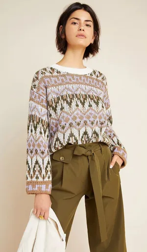Anthropologie Fabiana Fair Isle Alpaca Wool Knit‎ Sweater Women S Boho Cottage thumbnail 1