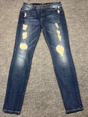 7 For All Mankind The Skinny Distressed Dark Blue Jeans thumbnail 1