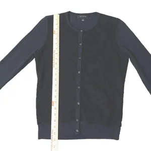 Ann Taylor Cardigan Sweater Womens S Used Navy with Black Lace Front thumbnail 7