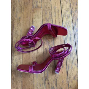 Pink Rhinestone Strappy Heel Sandals Shoes Womens Size 8 Square Toe Party thumbnail 6