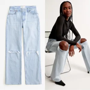 ABERCROMBIE & FITCH Curve Love Low Rise Baggy Distressed Jeans Sz 28 thumbnail 5