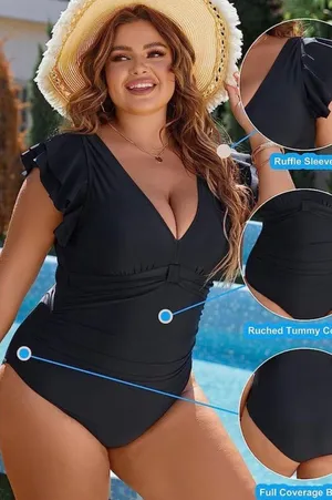 Blooming Jelly Tummy Control One Piece Full Coverage Plus Size  Retro Ru… thumbnail 3