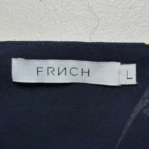 FRNCH Navy Blue Floral Spaghetti Strap Dress‎ Large Lined Pleated Shift thumbnail 4