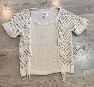 American Eagle‎ Knit Top Fringe Trim Cream Crochet Bohemian Size XSmall XS thumbnail 1