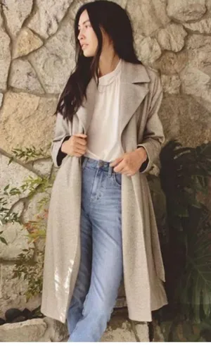 NWOT Elizabeth & James Women's Herringbone Long Belted Coat thumbnail 2