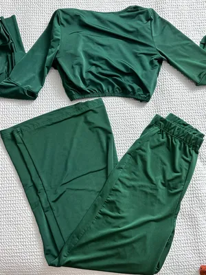 Emerald tie front crop top and flared leg pants set Green Size M thumbnail 3