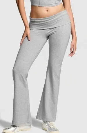 VICTORIA'S SECRET PINK COTTON FOLDOVER FLARE LEGGING PANTS Sz XXL HEATHER GRAY thumbnail 1