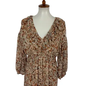 Entro Dress Medium Brown Long Sleeve Boho Festival Cottagecore thumbnail 2