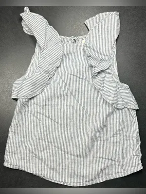 J. Crew Mercantile Women's Size 0 Blue White Stripe Linen Sleeveless Ruffle Top thumbnail 1