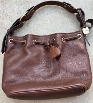 Vintage Dooney & Bourke Dark Brown Leather Drawstring Shoulder Bag Purse RARE thumbnail 1