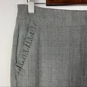 Zara TRF Gray‎ Plaid Ruffle Straight Leg Dress Trousers L thumbnail 4
