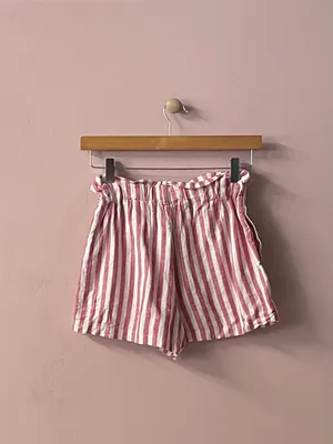 Heart & Hips Linen-Cotton Blend Red Cream Striped High Waist Shorts Size S thumbnail 2