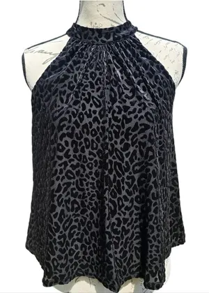 Altar'd State‎ -1610 Mock Neck Velvet Animal Print Sleeveless Top Small thumbnail 1