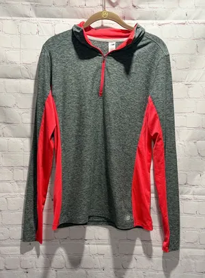 New Balance Gray‎ & Coral 1/4 Zip lightweight Performance Athletic Top Woman’s M thumbnail 1
