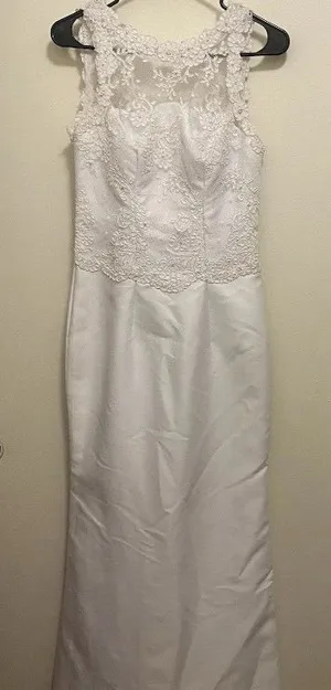 White Wedding Dress S Small Bust 32” Lace Tank Top Beaded Handmade Vintage READ thumbnail 1