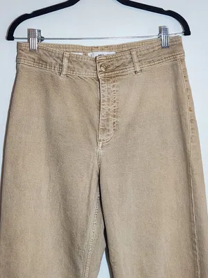MNG Catherine Distressed Tan Wide Leg Jeans with Cut-Off Hem Size 8 thumbnail 2