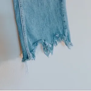 Bell leg fringe edge cropped washed denim thumbnail 4