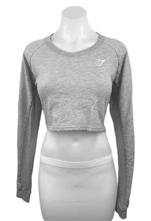Gymshark Womens Grey Crew Neck Raglan Long Sleeve Training Cropped Sweater Top L thumbnail 1