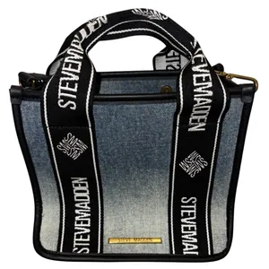 Steve Madden Blue Denim Tote with Black Logo Straps thumbnail 4