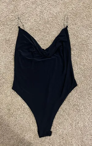 Cowl Neck Bodysuit With Rhinestone Straps thumbnail 3