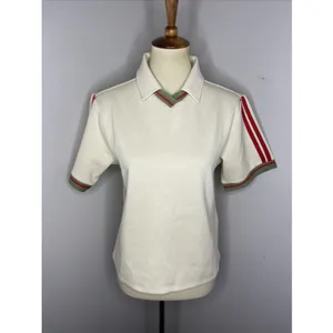 With Jean Cream Knit Polo Top Red Green Contrast Trim Tenniscore Medium thumbnail 2