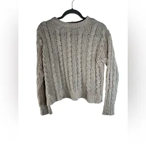 American‎ Eagle Womens XS Oatmeal Cable Knit Sweater Open Knit Cropped Pullover thumbnail 2