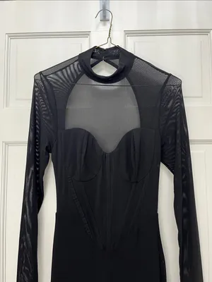 NWT Lulus Sensational Appeal Black Mesh Cutout Long Sleeve Maxi Dress - Size XS thumbnail 3
