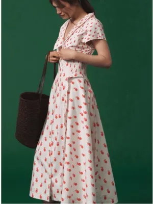 ANTHROPOLOGIE Pineapple Printed V-neck Smocked Waist Midi Dress White size Small thumbnail 13