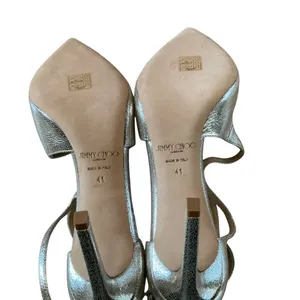 Jimmy Choo silver metallic leather pumps size 41 strappy heels pointy toe thumbnail 8
