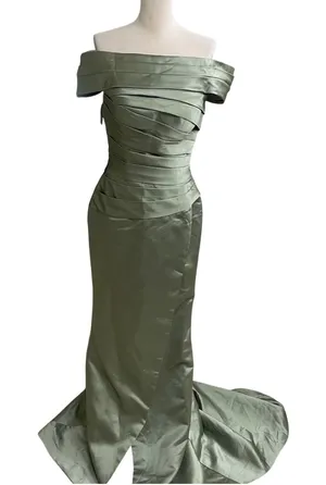 Missacc nwt sz 2-4??Off Shoulder Evening Gown Dress Green Sleeveless‎ Maxi thumbnail 1
