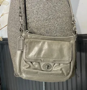 COACH Poppy Silver Metallic Gray Leather Crossbody Bag 🧡🎀 thumbnail 1