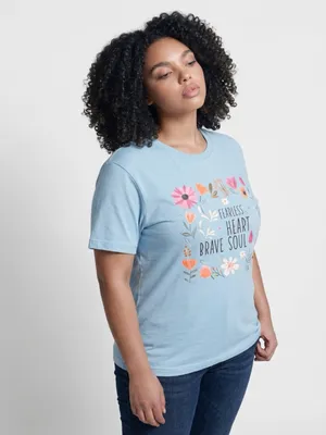 Gildan Fearless Heart Brave Soul Floral Tee - Light Blue Size Large thumbnail 2