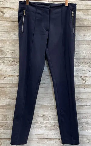 Zara Basic Womens S Pants Navy‎ Blue Straight Leg Cropped Flat Front Stretch Zip thumbnail 1