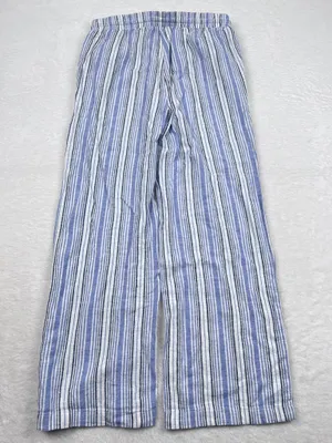 Ellen Tracy Linen Blend Striped Wide Leg Pants Blue White Size S thumbnail 4