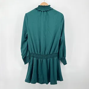 Amanda Uprichard Kimmie‎ Teal Green Smocked Mock Neck Keyhole Mini Dress Medium thumbnail 6