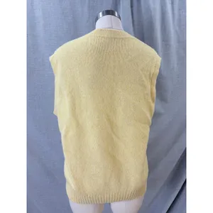 Vintage Style Yellow Cable Knit‎ V-Neck Sweater Vest Sleeveless Pastel Top L thumbnail 4