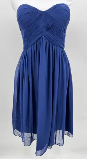 Donna Morgan Navy Blue Silk Mini Dress Strapless Pleated Cocktail Party Homecoming Formal 6 thumbnail 1