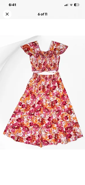 Japna Floral 2 Piece Crop Top Midi Skirt Set Women SM Boho Tropical Feminine Fun thumbnail 6